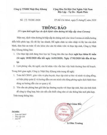 QUYẾT ĐỊNH CHO TTS NGHỈ THÊM MỘT TUẦN TRƯỚC NGUY CƠ DỊCH BỆNH DO VIRUS CORONA